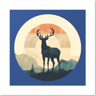 Deer Silhouette Emerald Forest Camping Sport Circle Posters and Art